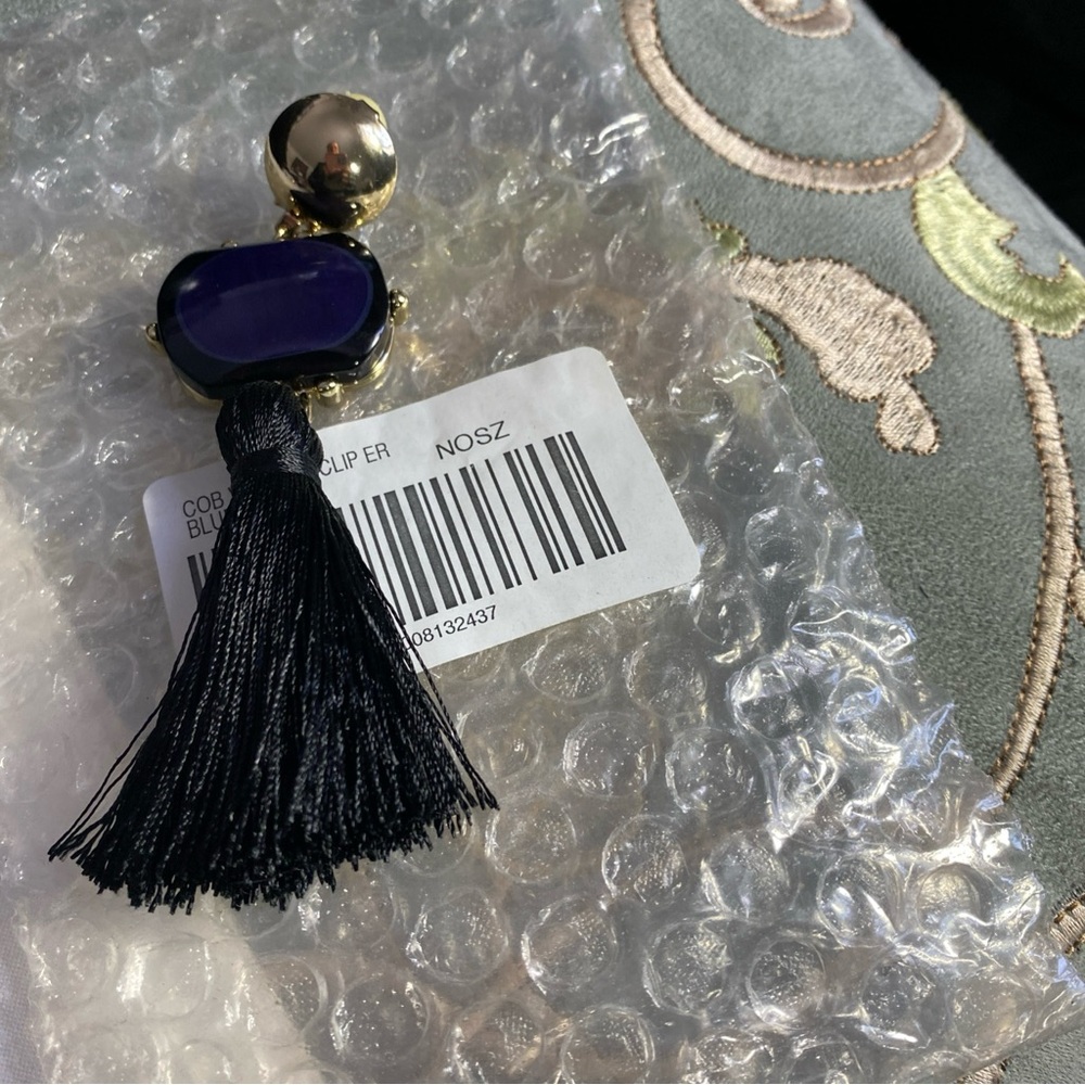 Chico’s Clip on Dangle earrings with black tassels NWT. 4”